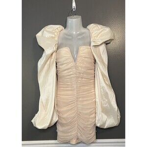 Band of Stars Dress Womens US 10 UK 8 Cream Puff Sleeve Ruched Mini Party Formal
